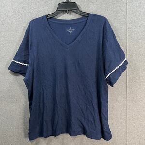 Cuddl Duds Crepe Knit V-neck Top Oxford Navy, X-Large